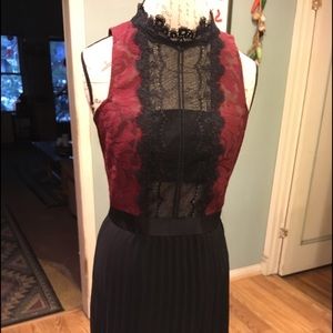 Red Lace and Black Pleated Dress by Express